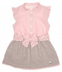 Pale Pink Blouse & Beige Jacquard Skirt Set 