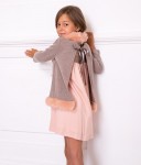 Girls Pink Sequin Dress & Beige Sweater Outfit
