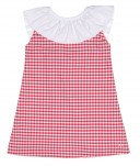 Girls Red & White Checked Dress with Ruffle Collar