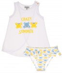 White T-Shirt & Yellow Crab Print Bikini Bottoms