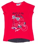 Girls Red Bag Print & Navy Pleated Back T-Shirt