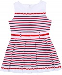 Girls Red & Navy Blue Stripe Pleated Dress