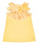 Yellow & White Shift Dress with Star Print Ruffle Collar