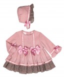 Baby Girls Dusky Pink & Chocolate 2 Piece Dress Set 