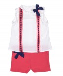 Girls White Blouse & Coral Pink Shorts Set 