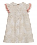 Beige & Red Toile Crocheted Dress