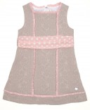 Beige & Pale Pink Jacquard Dress With Spot Belt 