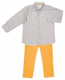 Boys Gray Striped Shirt & Mustard Trousers Set 