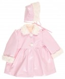 Pink Patent Fleece Lined Coat with synthetic fur collar & cuffs
