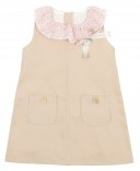 Beige Cotton Dress with liberty ruffle collar