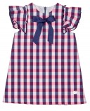 Girls Navy Blue & Pink Check Print Dress