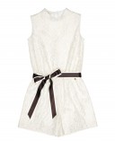 Girls Ivory & Gold Lace Playsuit with Black Satin Belt 