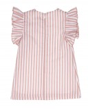 Girls Blush Pink & White Striped Dress With Pleated Sleeves