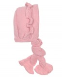 Baby Pink Knitted Frilly Bonnet With Cotton Lining