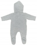 Gray Knitted Babygrow With Hood & Pompoms