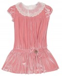 Girls Pink Velvet Dress with Lace Collar