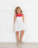 Girls White Dress With Blue Polka Dot Print