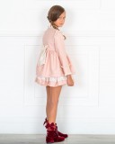 Outfit Niña Vestido Rosa Empolvado con Topitos & Botines Terciopelo Granate  
