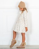 Girls Golden Floral Print Dress with Bow