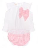 Baby Girls White Blouse & Pastel Pink Gingham Shorts Set 