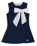 Girls Navy Blue Jersey Dress With Pleated Hem 