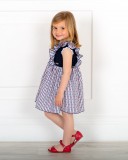 Outfit Niña Vestido Combinado Plumeti Marino & Rojo & Sandalia Piel Rojo