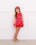 Girls Red & White Floral Print Ruffle Dress Outfit