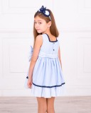 Girls Blue Polka Dot Dress with Bow Belt Outfit