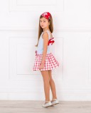 Girls Blue & Red Sailor Dress with Checked Skirt Outfit 