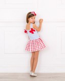 Girls Blue & Red Sailor Dress with Checked Skirt Outfit 