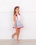 Girls White Blouse & Blue striped Skirt Set Outfit 