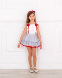 Girls White Blouse & Blue striped Skirt Set Outfit 