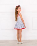 Girls Denim Blue & White Striped Dress with Red Lace Outfit