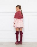 Girls Burgundy Knitted Shrug With Hood & Pink Pom-Pom