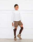 Girls Taupe Shorts & Beige Suede Mohican Boots Outfit