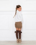 Girls Taupe Shorts & Beige Suede Mohican Boots Outfit