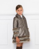 Girls Chocolate Metallic Padded Coat Outfit