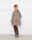 Girls Taupe Coat with Synthetic Fur Cuffs Outfit