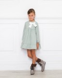Girls Green & White Dot Embroidered Dress Outfit