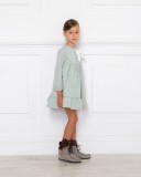 Girls Green &  White Dot Embroidered Dress Outfit