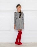 Girls Black & White Houndstooth Dress with Velvet Bow Outfit