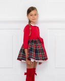 Girls Red Jersey & Tartan Dress