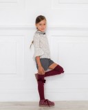 Girls Burgundy Quilted Jacket & Grey Cotton Pique Shorts Outfit