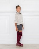 Girls Burgundy Quilted Jacket & Grey Cotton Pique Shorts Outfit