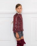 Girls Burgundy Quilted Jacket & Grey Cotton Pique Shorts Outfit