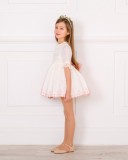 Girls Ivory & Blush Pink Linen Embroidered Dress Outfit