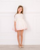 Girls Ivory & Blush Pink Linen Embroidered Dress Outfit