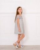Girls Pearl Grey Muslin Dress with Lace Neckline Outfit