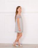 Girls Pearl Grey Muslin Dress with Lace Neckline Outfit