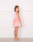 Girls Pale Pink Layered Dress with Tulle Sash Outfit